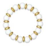 White agate bracelet with gold spacers on white background